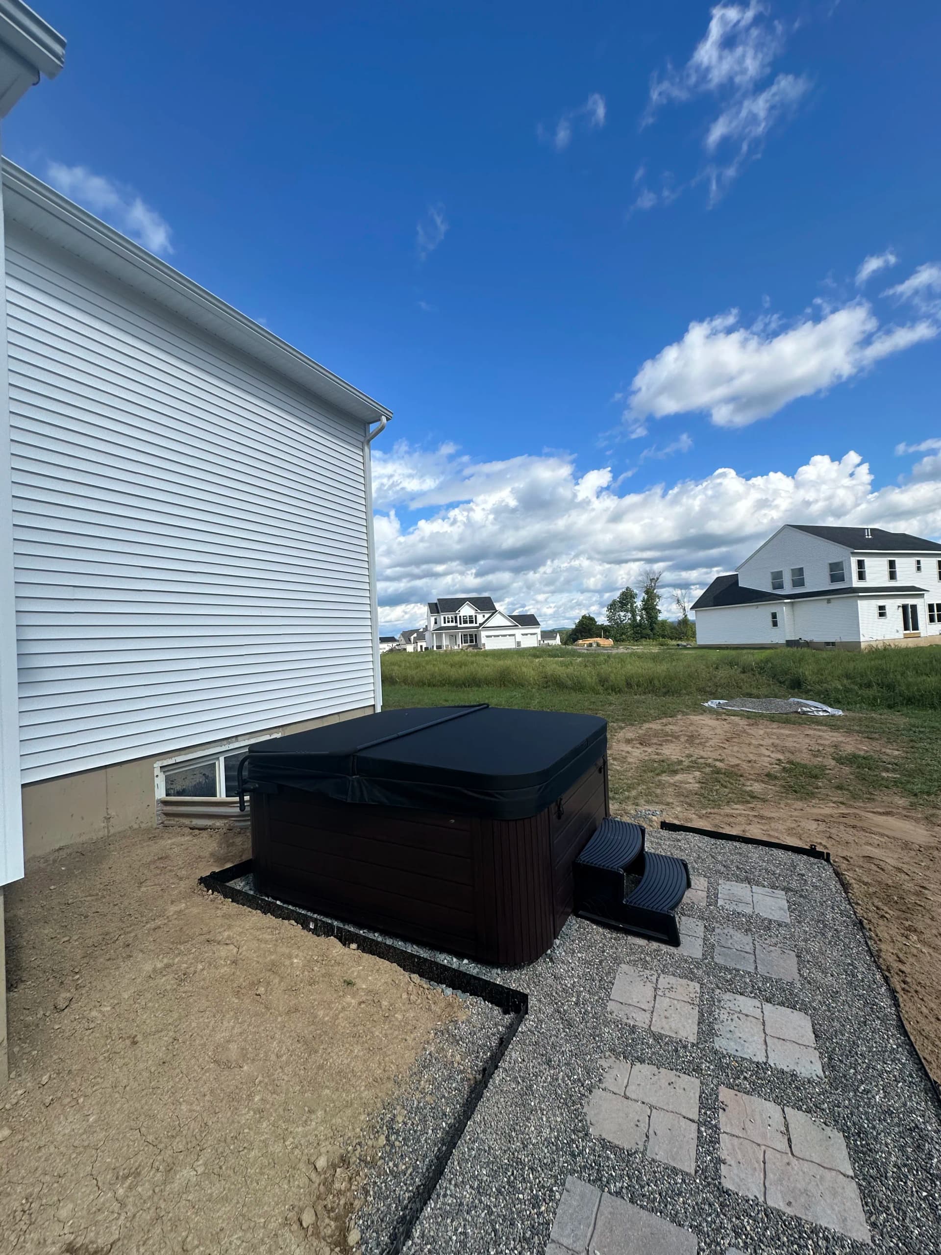 Paver Sidewalk and Hot Tub Pad Install in Mechanicville
